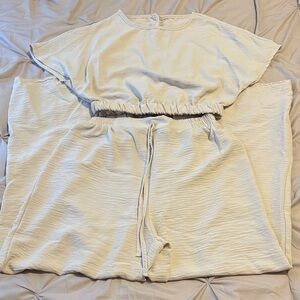 SHEIN Cream Textured Two-Piece Lounge Set